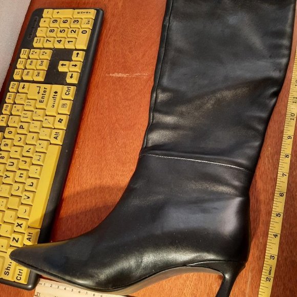 Steve Madden LAVAN BLACK LEATHER Boot Wide Calf Black Sizes 9 PreLoved - Picture 4 of 8